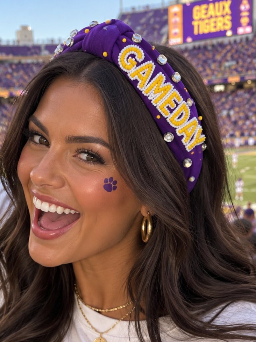 Purple & Gold GAME DAY Beaded Rhinestone Knotted Headband